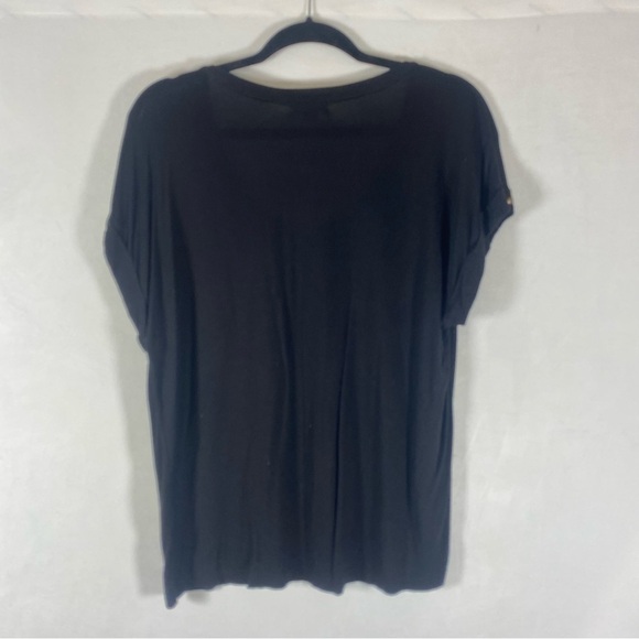 Monteau Black Scoop Neck Shirt Short Sleeve Oversized Studded Size Medium - Picture 5 of 6